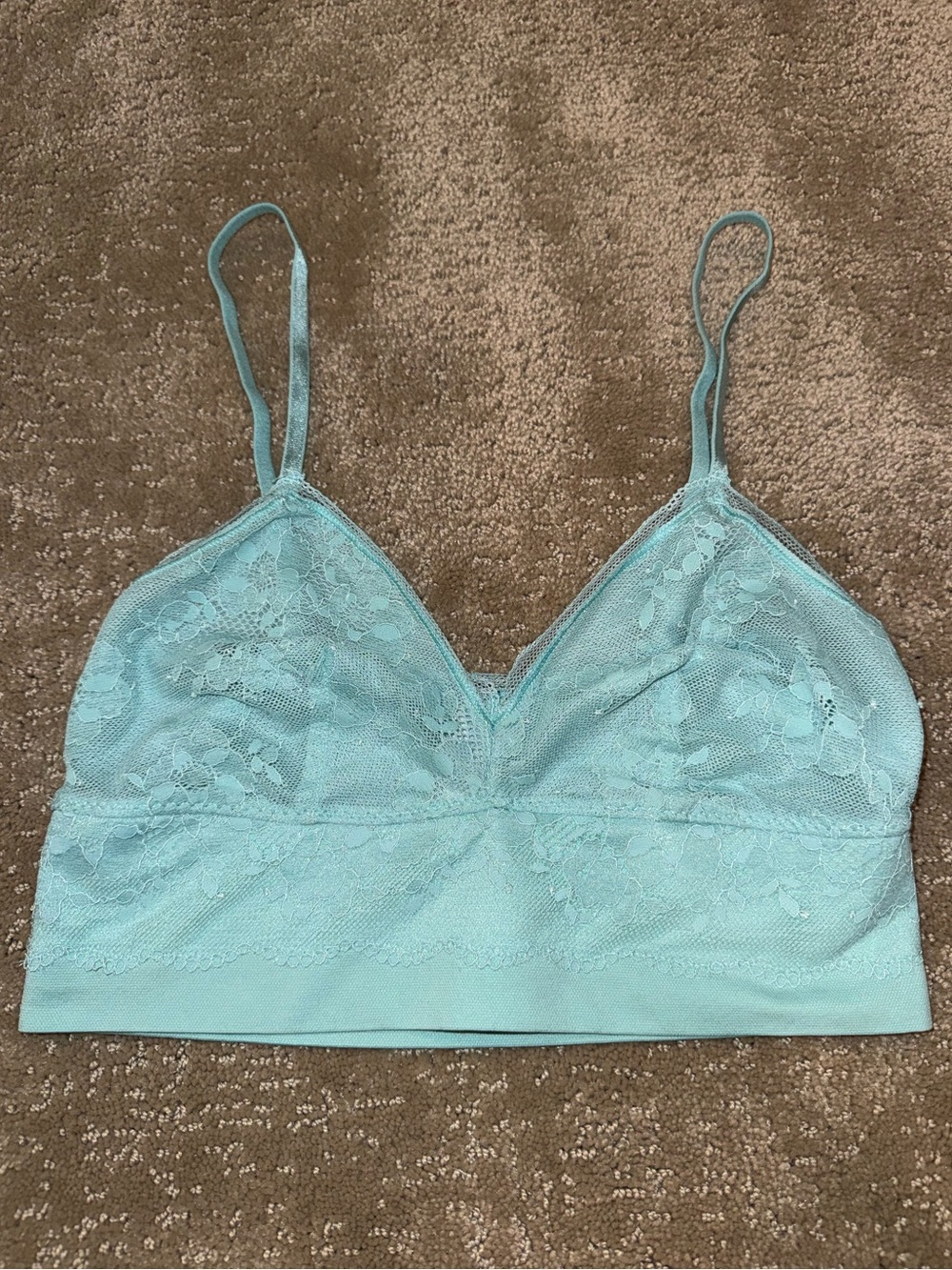 Victoria Secret Unlined Long Line Minty Teal Lace Bralette with Adjustable Strap